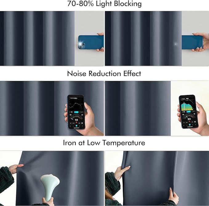 MIULEE Stone Blue Back Tab Blackout Curtains 72 Inch Length 2 Panels Set for Living Room Bedroom Privacy, Rod Pocket/Pinch Pleat Thermal Insulated Room Darkening Pleated Light Blocking Drapes