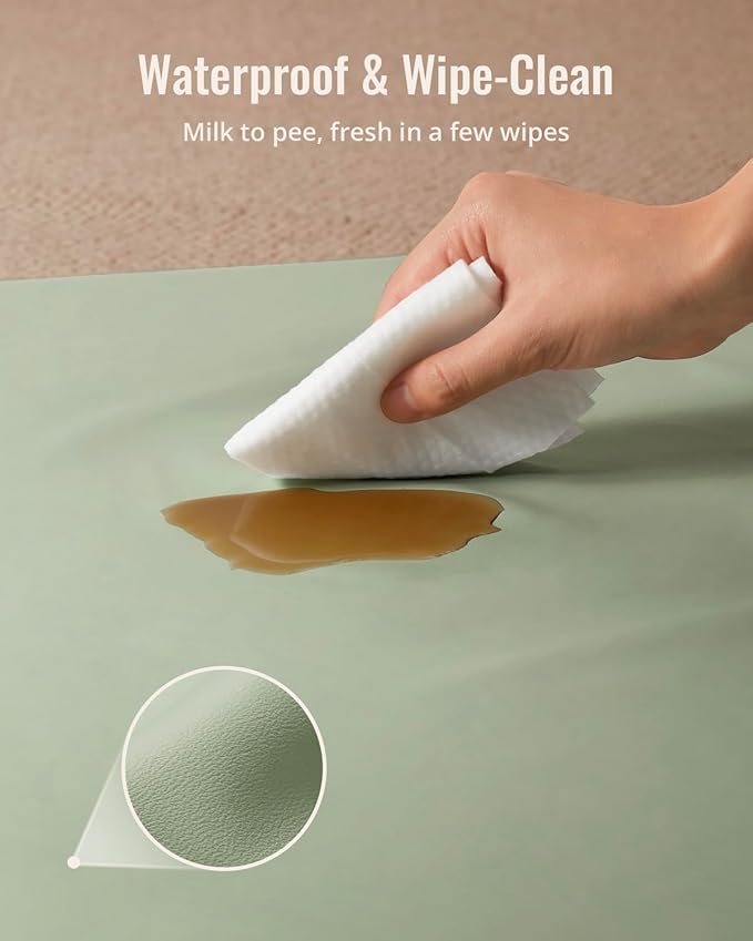 Blissful Diary Vegan Leather Baby Play Mat, 50x50 Thicken Foam Cushioned & Waterproof Playpen Mat for Infants and Toddlers, Stylish and Just Wipe-Clean Playmat for Baby Play on Floor, Light Green