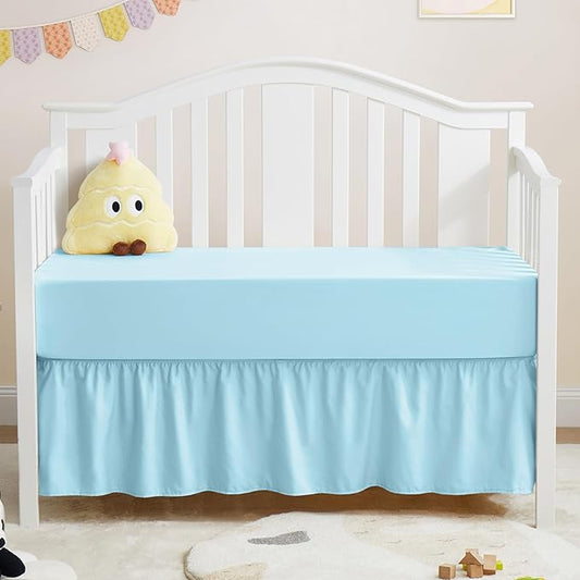 Horbaunal 2 Pack Crib Skirt & Crib Bed Sheet Set, Aqua Blue Crib Bed Skirt 28" x 52" with 14" Drop Dust Ruffle, Soft Microfiber Toddler Bedskirt Nursery Bedding Skirt for Baby Girls and Boys