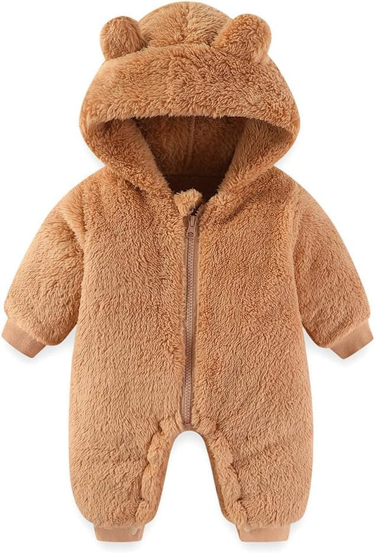 Newborn Baby Bear Outfit Suit Girls Boys Fleece Jumpsuit Romper Hooded Winter Snowsuit Clothes