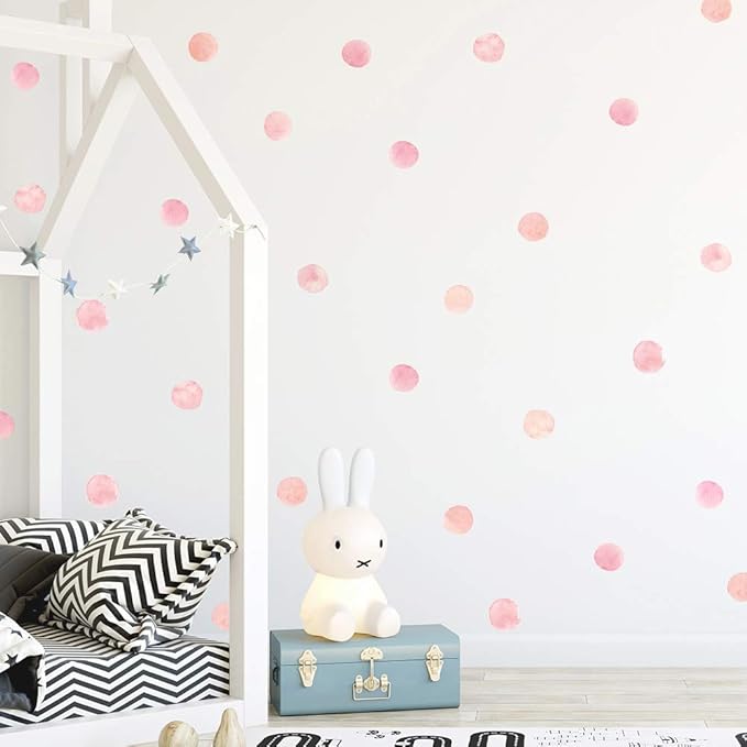Pink Polka Dot Wall Decals 72 Pcs Watercolor Dots Wall Sticker for Kids Baby Girls Teens and Nursery Room (12 Sheets)