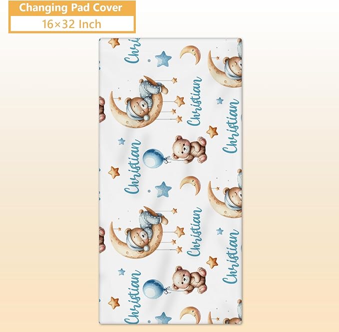 Personalized Baby Bedding Set, 5 Pcs Custom Baby Crib Sets with Name, Toddler Bedding Set for Baby Girls Boys, Blue Bear Double Layer Nursery Bedding Set, Customized Gifts for Infants Kids