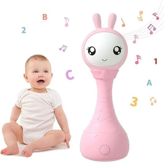 alilo Yoyo Talking Bunny Baby Musical Light-Up Rattle Toys 0-6-12-18 Months, Voice Mimicking Toy, Preloaded 90+ Audio Content, ABC/Number/Notes Learning Toys for Baby Infant Newborn Boy Girl Gifts