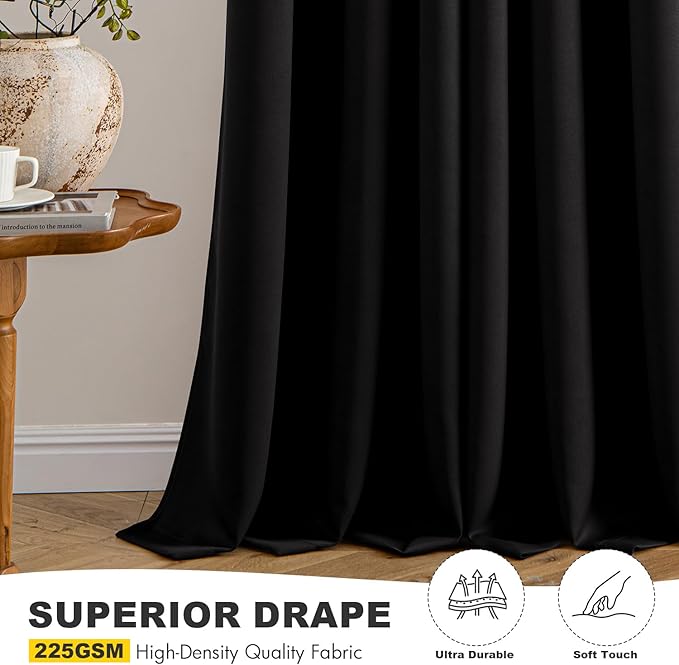MIULEE Black Blackout Curtains for Bedroom Living Room 64 Inches Long 2 Panels, Thermal Insulated Room Darkening Drapes Solid Grommet Top Noise Reduction Light Blocking Window Treatments 40x64 Inch