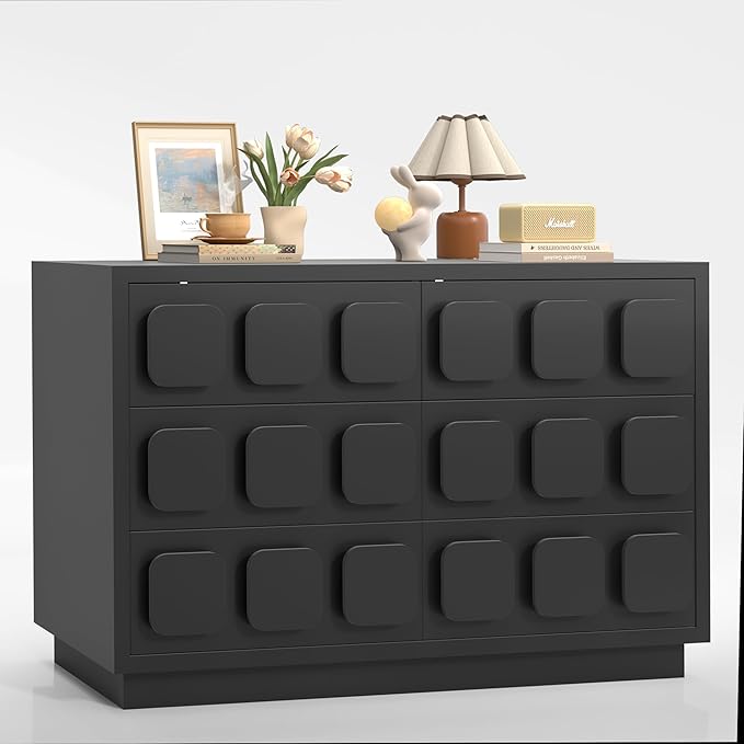 Anbuy Black Baby Dresser for Bedroom, Dresser for Baby with 6 Drawers, Storage and Organization Unit with Square Handles, for Nursery, Kids