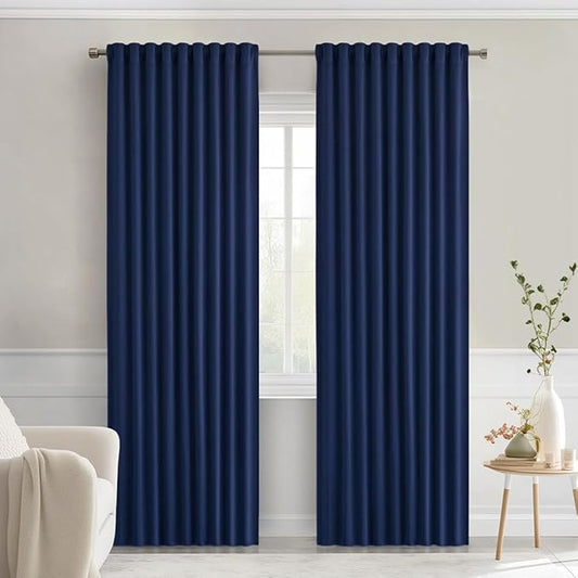 MIULEE Navy Blue Back Tab Blackout Curtains 84 Inch Length 2 Panels Set for Living Room Bedroom Privacy, Rod Pocket/Pinch Pleat Thermal Insulated Room Darkening Pleated Light Blocking Drapes