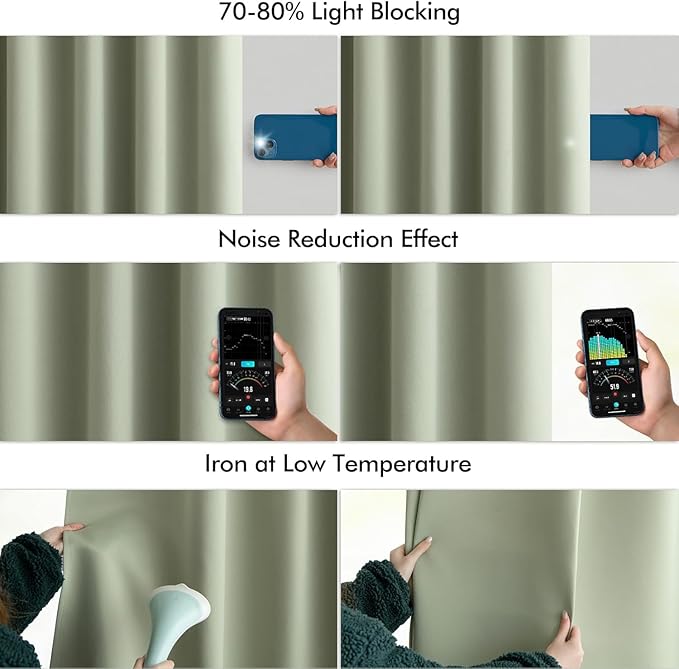 MIULEE Sage Green Back Tab Blackout Curtains 96 Inch Length 2 Panels Set for Living Room Bedroom Privacy, Rod Pocket/Pinch Pleated Thermal Insulated Room Darkening Light Blocking Drapes, W66xL96