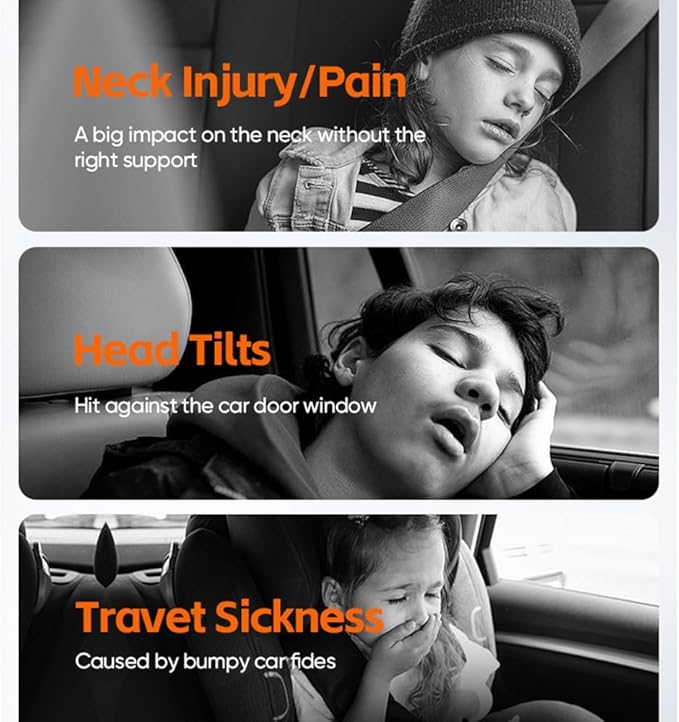 Car Headrest Pillow with Hook, Adjustable Car Seat Neck Support with Memory Foam & Ice Silk, 360° Rotating Travel Sleeping Headrest for Kids & Adults (1 Eye Mask Included)
