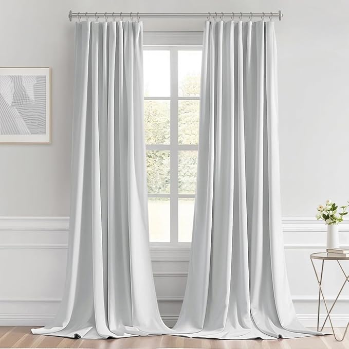 MIULEE Back Tab Light Blocking Curtains 102 Inch Long 2 Panels Set for Living Room Bedroom, Greyish White Rod Pocket/Pinch Pleated Thermal Insulated Room Darkening Floor to Ceiling Blackout Drapes