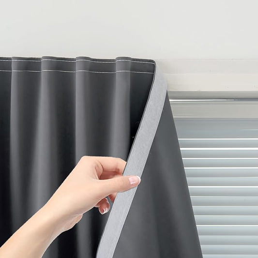 Magic Tape Stick On Curtains Window Shades Pull Down Blackout Window Cover Blackout Curtains for Bedroom No Drillng Self Adhesive Curtains No Rod Small Curtain, 59" W X 71" L, Grey, 1 Panel