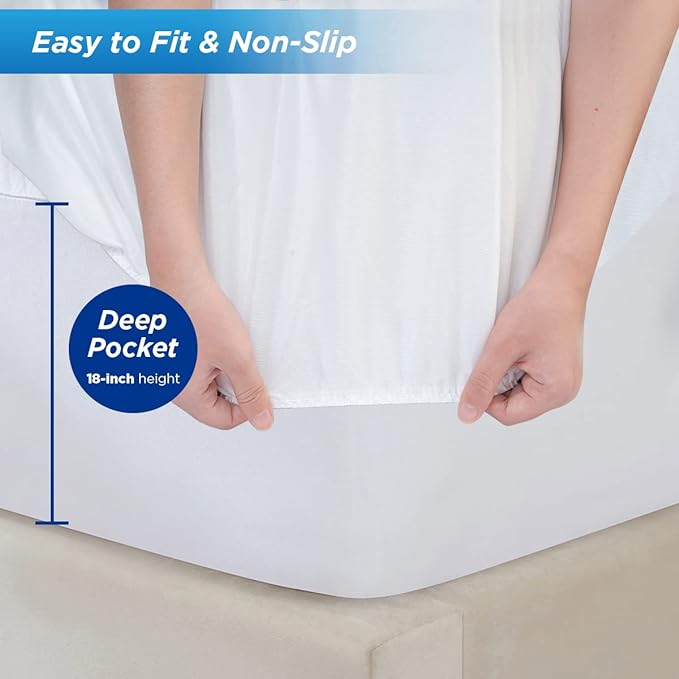 Waterproof Mattress Pad Protector Terry Cotton Hypoallergenic Breathable Mattress Pad Cover, Deep Pocket