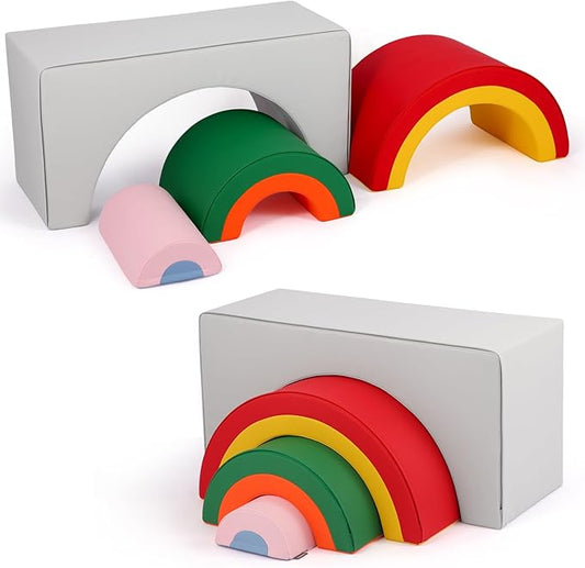 Asweets 4 in 1 Rainbow Foam Climbing Blocks for Toddlers, Indoor Soft Climb and Crawl Play Climbing Toys for Creativity & Imagination, Recognize Color