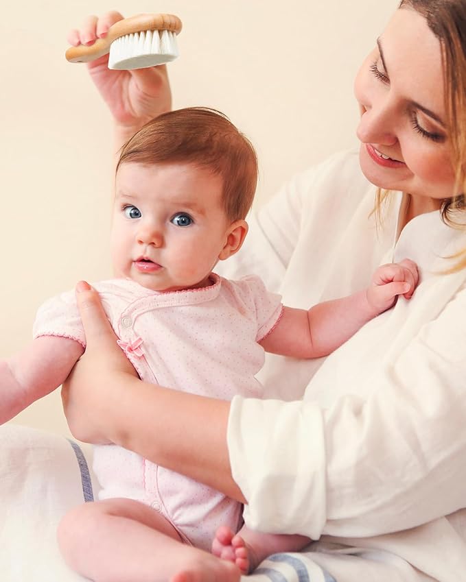 Lictin Baby Hair Brush, Natural Soft Goat Hair Brush, Newborn Cradle Cap Brush for Boys and Girls, Newborn Baby Essentials, Perfect Registry Gift, 1 PCS, Walnut