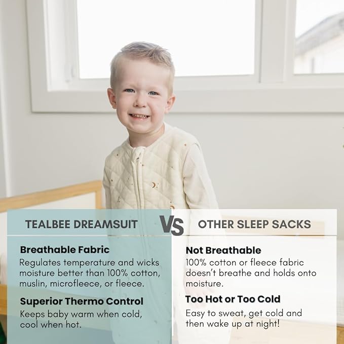 Tealbee Dreamsuit: Toddler Sleep Sack with Feet 3T 4T - 1.2 TOG All Season Baby Wearable Blanket for Walkers - Rayon made from Bamboo, Organic Cotton Sleep Bag - Moons Stars