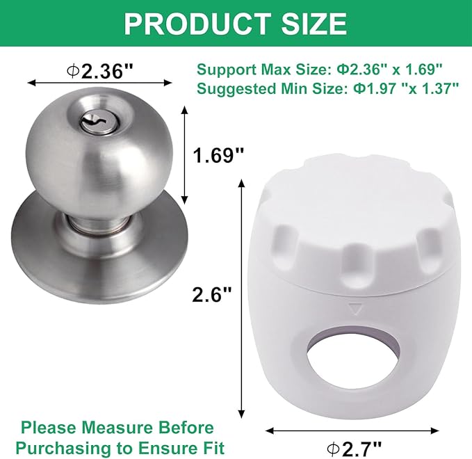 4 Pack Door Knob Safety Cover for Kids, Door Knob Cover, Screw Thread Design, Doors Knobs Child Proof Locks, Reusable and Reliable, for Toddler Baby Safety Doors Handle Covers (White)