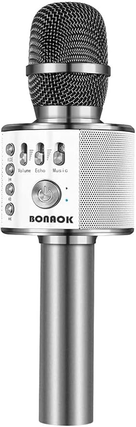 BONAOK Wireless Bluetooth Karaoke Microphone,3-in-1 Portable Handheld Karaoke Mic Speaker Machine Home Party Birthday for All Smartphones Q37 (Space Gray)