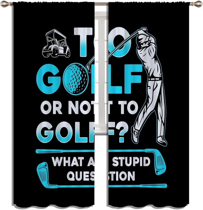 Golf Blackout Curtains for Boy Girl Room Darkening Decor,Sports Themed Golfers and Cars Bedroom Living Room Home Rod Pocket Thermal Insulated Window Curtain/Drapes Panel,84x72 Inch…