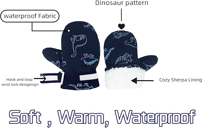 Toddler Gloves Kids Mittens Winter Warm Lined Fleece Gloves Waterproof Snow Baby Mitten for Boys Girls