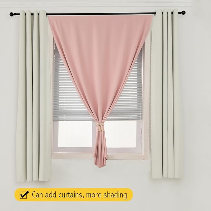 Self Adhesive Blackout Curtains- Stick on Curtains Shades Window Blinds Curtains No Rod Needed Easy to Hang Curtain, Use for Bedroom, Living Room,Roman Shades, 59" W X 84" L, Pink, 1 Panel