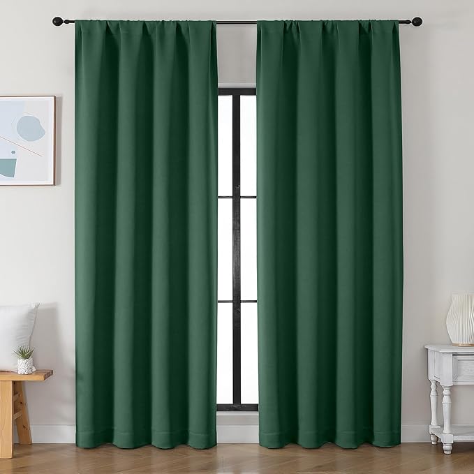 Simplebrand Ava Ever Green Blackout Curtains for Bedroom 90 Inches Long 2 Panels Set, Solid Privacy Energy Saving Living Room Window Treatment Curtains Blackout Drapes, W50 x L90 Inch, Ever Green