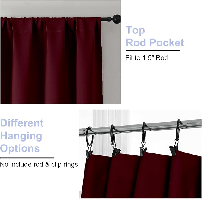 Simplebrand Ava Burgundy Blackout Curtains for Bedroom 84 Inch Length 2 Panels Set, Solid Thermal Insulated Privacy Nursery Window Treatment Curtains Blackout Drapes, W40 x L84 Inch, Burgundy
