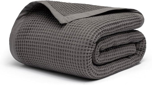 Salt Earth GOTS Certified 100% Organic Cotton Throw Blanket, 60" X 80" Waffle Blankets & Throws for Bed, Throw Blanket for Couch,Modern and Cozy Blanket,All Seasons, Comfy Soft Blanket(Charcoal Grey)