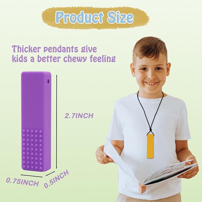 Chew Necklaces for Sensory Kids, 5PCS Building Block Silicone Chewy Necklace for Boys and Girls with Autism Biting Chewing, BPA Free Teether Toys for Baby Toddler and Infant Teething