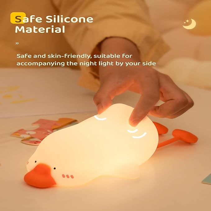 Big Goose Night Light，Squishy Silicone Kids Lamp, Dimmable 3-Gear Warm Light with Tap Control, BPA-Free Baby Cut LED Nightlight for Nursery Bedrooms Camping & Party Decor