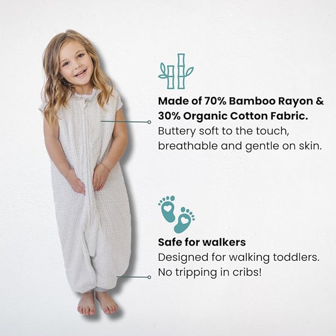 Tealbee DREAMSUIT: Toddler Sleep Sack with Feet 12-18 Months, 18-24 Months - 0.8 TOG Lightweight Summer Baby Wearable Blanket for Walkers - Rayon Made from Bamboo, Organic Cotton Sleeping Bag - Dash