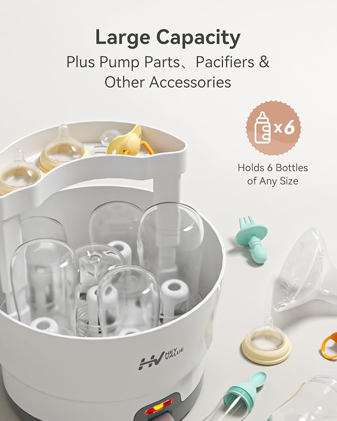 HEYVALUE Bottle Sterilizer, Baby Bottle Sterilizer, Easy One Button Control Electric Bottle Sterilizer (Esterilizador de Biberones), for Baby Bottles, Pacifiers, Breast Pump Parts, BPA-Free