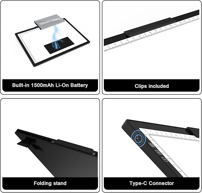 A4 Led Tracing Light Box with Carry Bag Built-in Stand,Ultra-Thin Light Pad Powered by 1500mAh Lithium Battery for Cricut Vinyl, Weeding Tool, Drawing Crafting Box/Board for Tracing, Sketching & HTV