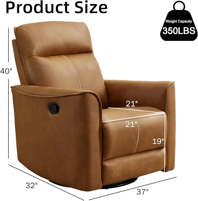 Swivel Rocker Recliner, Glider Rocking Chair, Nursing Chairs Swivel Glider Recliners with Soft Backrest, Leathaire Manual Reclining Sofa for Living Room Bedroom Apartment, Brown