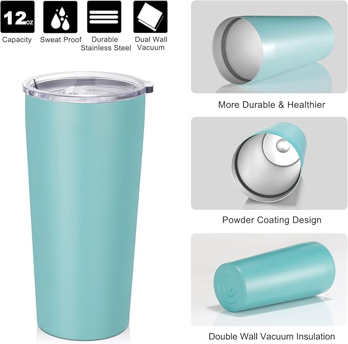 VEGOND 20oz Tumbler Bulk with Lid and Straw 1 Pack, Stainless Steel Vacuum Insulated Tumbler, Double Wall Coffee Cup Travel Mug, River Green