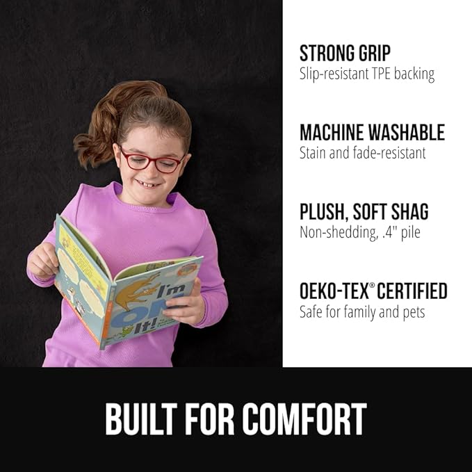 GORILLA GRIP Ultra Soft Washable Area Rug, Stain and Slip Resistant Plush Thick Carpet for Bedroom Living Room, No Shed Floor Rugs, Pet Friendly, Dorm Essentials, Kids Nursery Home Decor, 4x6, Black