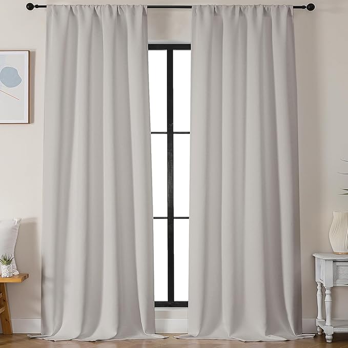 Simplebrand Ava Natural Blackout Curtains for Bedroom 96 Inches Long 2 Panels, Solid Thermal Insulated, Energy Saving Living Room Window Treatment Curtains Blackout Drapes, W50 x L96 Inch, Natural