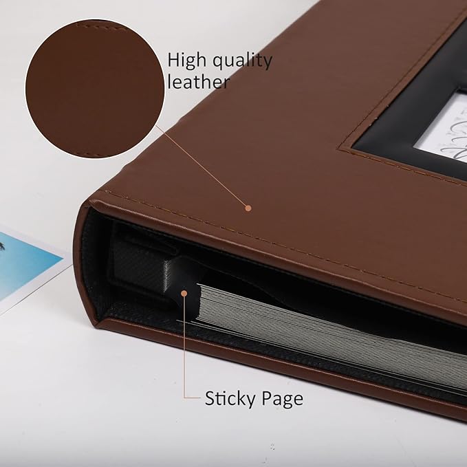 RECUTMS Magnetic Self-Stick Photo Album, DIY Scrapbook 60 Pages Black Inner Page Leather Cover for Wedding Baby Family Graduation Photo Album Holds 3x5 4x6 5x7 6x8 8x10 Photos