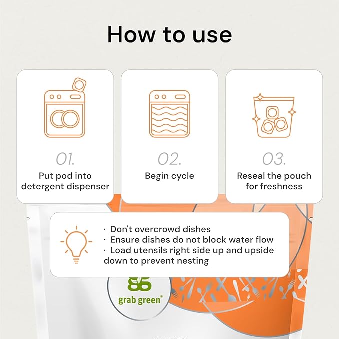 Grab Green Automatic Dishwashing Detergent Pods, 132 Count, Thyme Fig Leaf Scent, Plant and Mineral Based, Superior Cleaning, Powerful Grease Removal,