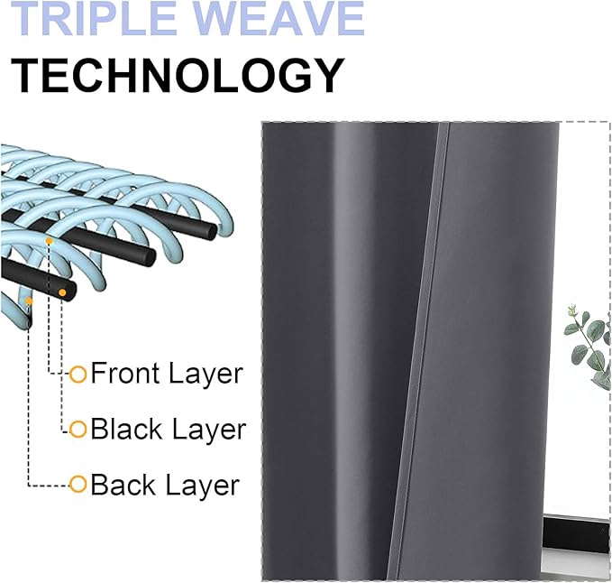 Simplebrand Ava Grey Blackout Curtains for Patio 108 Inches Long 2 Panels Set, Solid Thermal Insulated Room Darkening Rod Pocket Window Treatment Curtains Blackout Drapes, W50 x L108 Inch, Grey