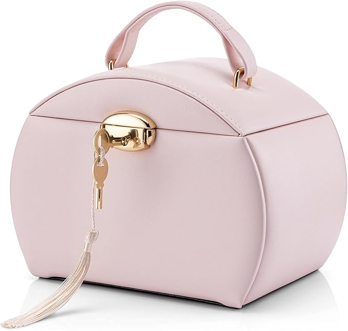 Vlando Musical Jewelry Box with Spinning Ballerina, Lockable Girls’ Jewelry Organizer for Necklaces Rings and Hair Accessories, Gift for Girls and Kids, Barely Pink