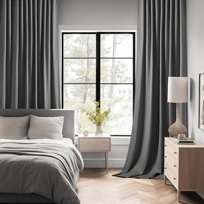 MIULEE Grey Back Tab Blackout Curtains 72 Inch Length 2 Panels Set for Living Room Bedroom Privacy, Rod Pocket/Pinch Pleat Thermal Insulated Room Darkening Pleated Light Blocking Drapes