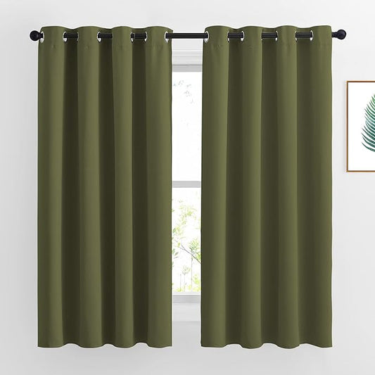 NICETOWN Blackout Olive Green Curtains 63 inches Long, Functional Blackout Window Treatments Thermal Drapes Privacy Assured for Bedroom, 2 Panels, W52 x L63