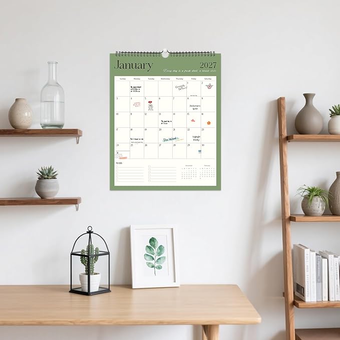 Wall Calendar 2026-2027, 18 Month Calendar from January 2026 to June 2027 14.5" x 11.8" Large Desk Calendar with Twin-Wire Binding for Home Office Planning Personal Organisers, Simple Style