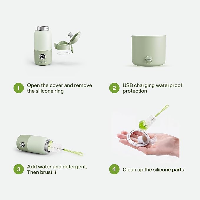 Portable Bottle Warmer for Travel,Formula Container to Go 12.8oz Baby Bottle Warmer with 2-Min Fast Heating,Milk Warmer for Baby Travel Essential with Long Time Keep Warm Function