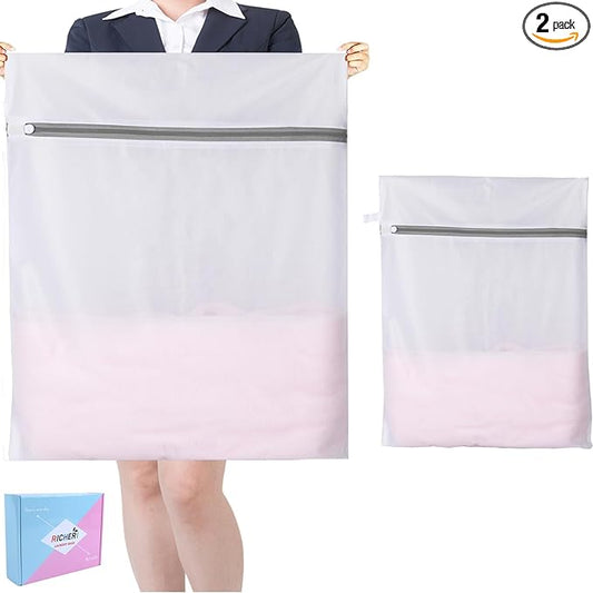 Mesh Laundry Bags, Mesh Wash Bags Durable Mesh Structure with Strong Zipper Suitable for Underwear Delicate Clothes, Pants, Shoes, Socks Washing (Small Fine Mesh, Extra Large 24*36in+36*44in)