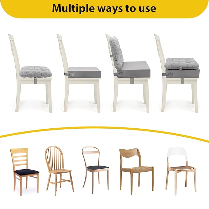 Toddler Booster Seat for Dining Table 2PC Upgraded 3.6IN Cushion with Soft Corduroy Backrest Infant Booster Seat for Kitchen Chair with Adjustable Straps - Non-Slip Base & Breathable Fabric ﻿