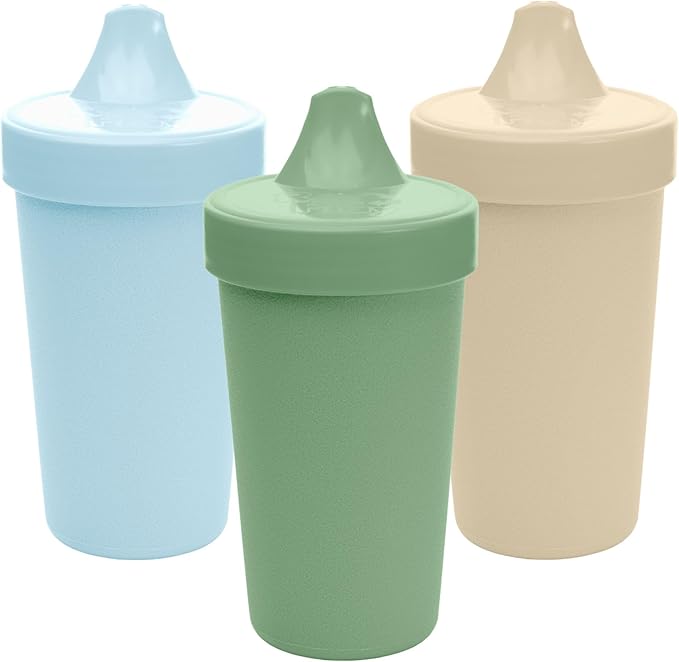Re-Play Sippy Cups for Toddlers - 10 Oz. Reusable Spill Proof Cups for Kids, Dishwasher/Microwave Safe - Made in USA - Set of 3-3.13" x 6.25" - Beach Baby