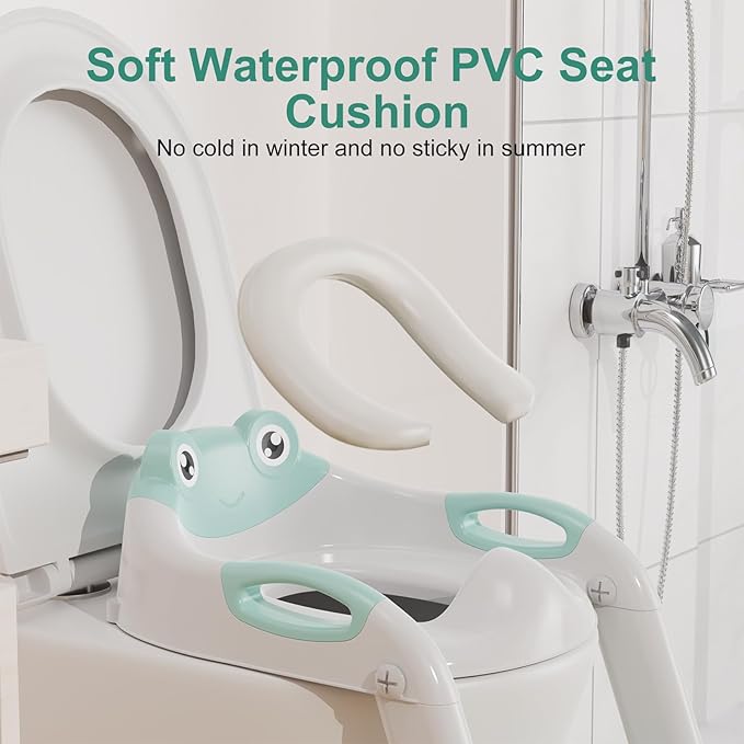 Potty Training Seat with Step Stool Ladder, Upgraded 2-in-1 Toddler Potty Training Toilet Seat with Non-Slip Step Splash Guard Handles and Waterproof Cushion, Toddler Potty Seat for Kids Boys Girls