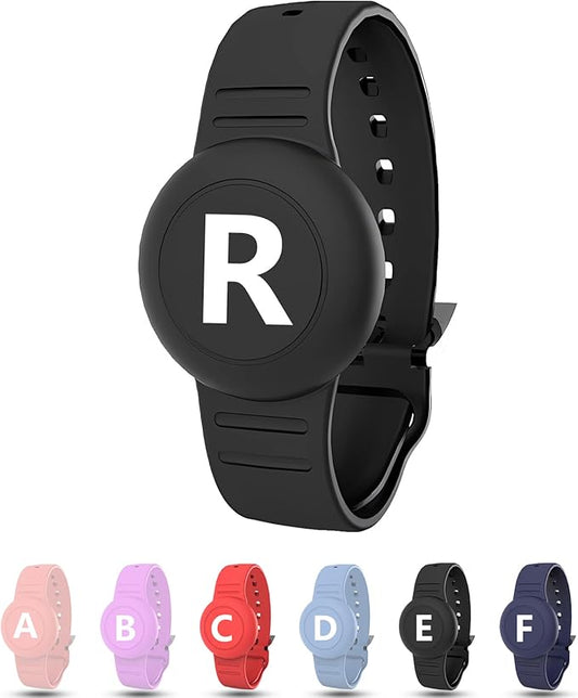 Waterproof Bracelet for AirTag Kids, Personalized Initial Letter Hidden Holder Compatible with Air Tag, Silicone Case for Airtag Adjustable Anti-Lost GPS Tracker for Toddler Child Elder, R