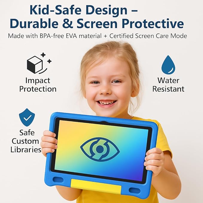 10.1 Inch Kids Tablet with Shockproof Case | Android 14, 64GB+8GB RAM, 12H Battery | Parental Control, Google Kids Space & Preloaded Educational Apps | WiFi 6, HD Display, Ages 3-12