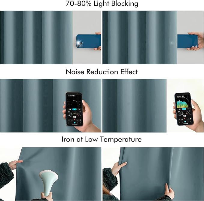 MIULEE Greyish Blue Back Tab Blackout Curtains 108 Inch Long 2 Panels Set for Bedroom, Rod Pocket/Pinch Pleat Extra Long Thermal Insulated Living Room Darkening Pleated Light Blocking Drapes